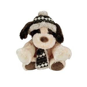 Hugfun International Tan Brown Puppy Dog Plush Knit Hat Scarf Stuffed Animal 12"
